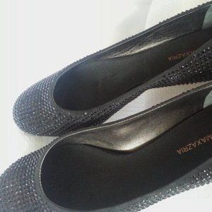 BCBGMAXAZRIA Black Satin / Swarovski Upper New New Carminis Ballet Style Flats